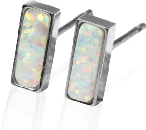 | Hypoallergenic Earrings | Titanium Isla Opal Stud Earrings | Silver Bar Style | Titanium Stud Earrings for Women | Earrings Studs, Sensitive Ears, Trendy Womens Earring Set