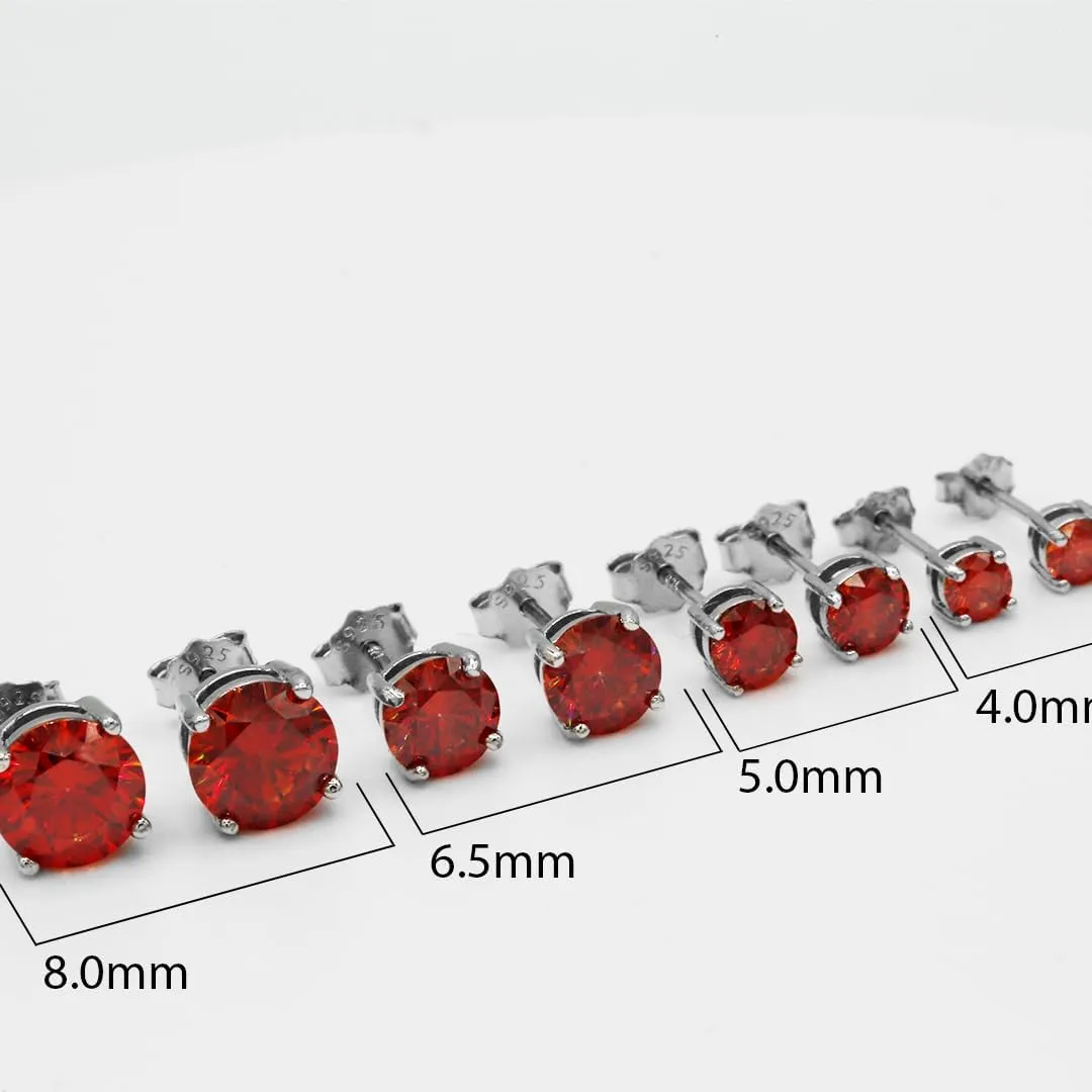 0.6-4.0ctw VVS1 Moissanite Stud Push Back Earrings, Garnet, Blue, Green, Rainbow, Colorless, Pink Moissanite, 18k White Gold Plated 925 Sterling Silver
