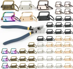 1 inch Key Fob Hardware 50Pcs 6 Colors with Rubber Cover Key Fob Pliers,Keychain Hardware Metal Keychain Kit