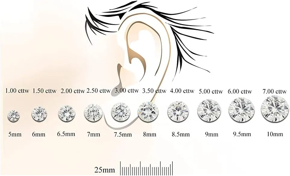 1 to 7 Carat Moissanite Round Stud Earrings for Women in 14k Gold (J-K, TGW) 6-Prong Set Screw Back by Diamond Wish