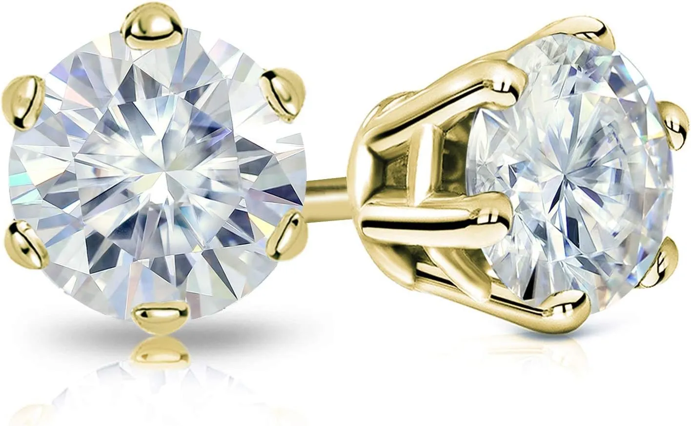 1 to 7 Carat Moissanite Round Stud Earrings for Women in 14k Gold (J-K, TGW) 6-Prong Set Screw Back by Diamond Wish