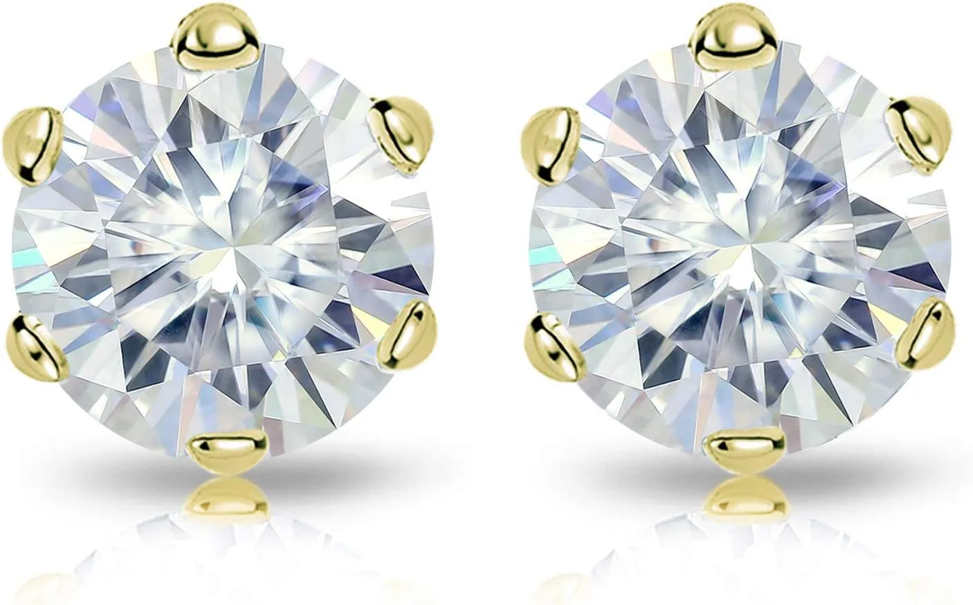 1 to 7 Carat Moissanite Round Stud Earrings for Women in 14k Gold (J-K, TGW) 6-Prong Set Screw Back by Diamond Wish