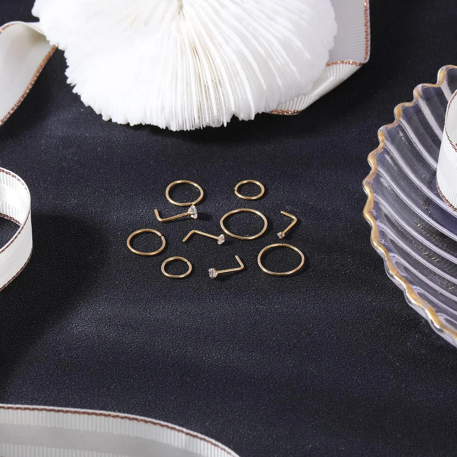 10-12Pcs 18G 20G Nose Rings Studs Hinged Hoop Nose Ring for Women Men Corkscrew Bone L Shaped Nose Studs Hypoallergenic 316L Surgical Steel Nose Piercings Jewelry Small Silver Gold
