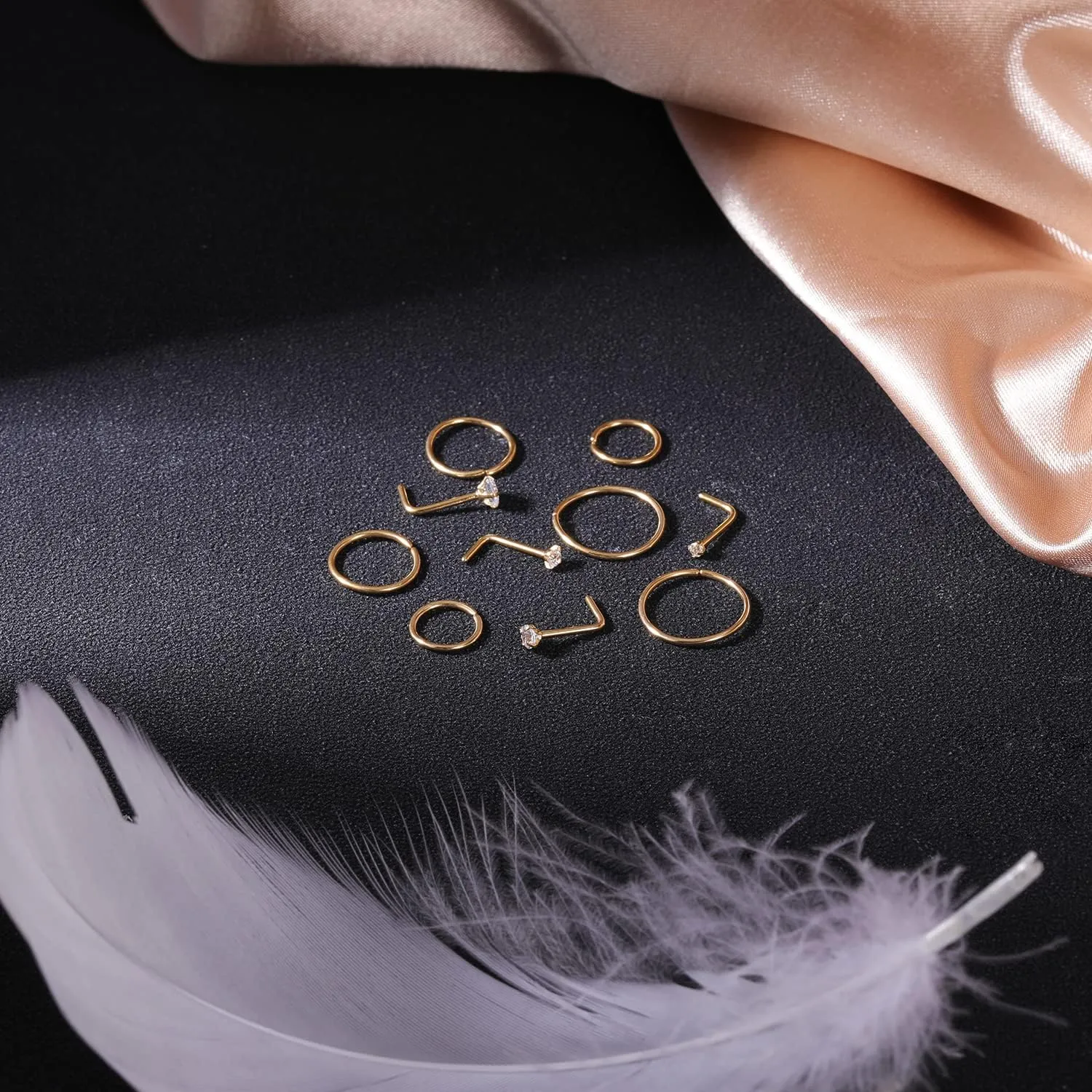 10-12Pcs 18G 20G Nose Rings Studs Hinged Hoop Nose Ring for Women Men Corkscrew Bone L Shaped Nose Studs Hypoallergenic 316L Surgical Steel Nose Piercings Jewelry Small Silver Gold