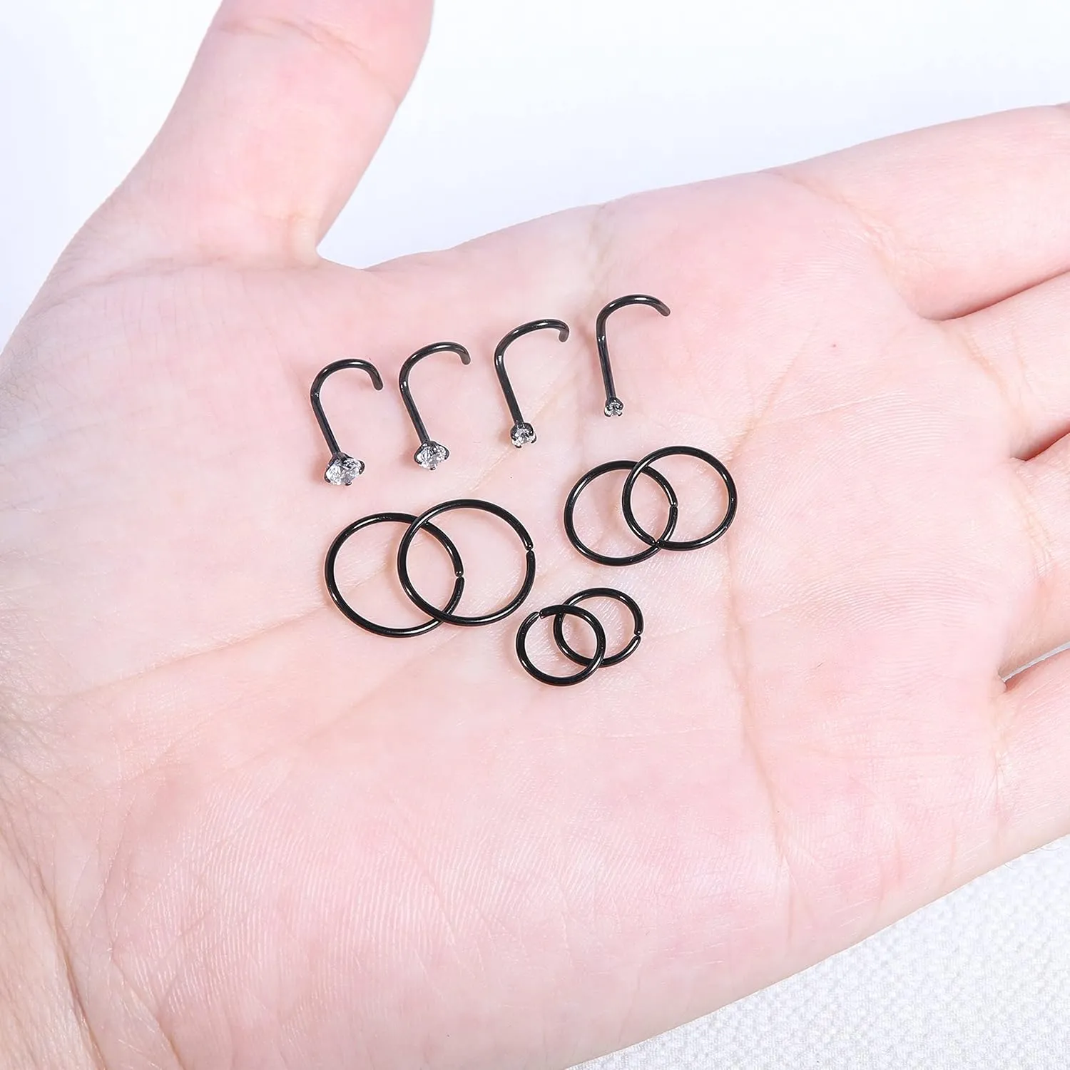 10-12Pcs 18G 20G Nose Rings Studs Hinged Hoop Nose Ring for Women Men Corkscrew Bone L Shaped Nose Studs Hypoallergenic 316L Surgical Steel Nose Piercings Jewelry Small Silver Gold