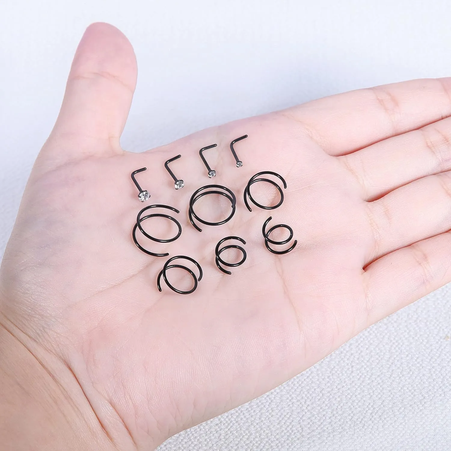 10-12Pcs 18G 20G Nose Rings Studs Hinged Hoop Nose Ring for Women Men Corkscrew Bone L Shaped Nose Studs Hypoallergenic 316L Surgical Steel Nose Piercings Jewelry Small Silver Gold