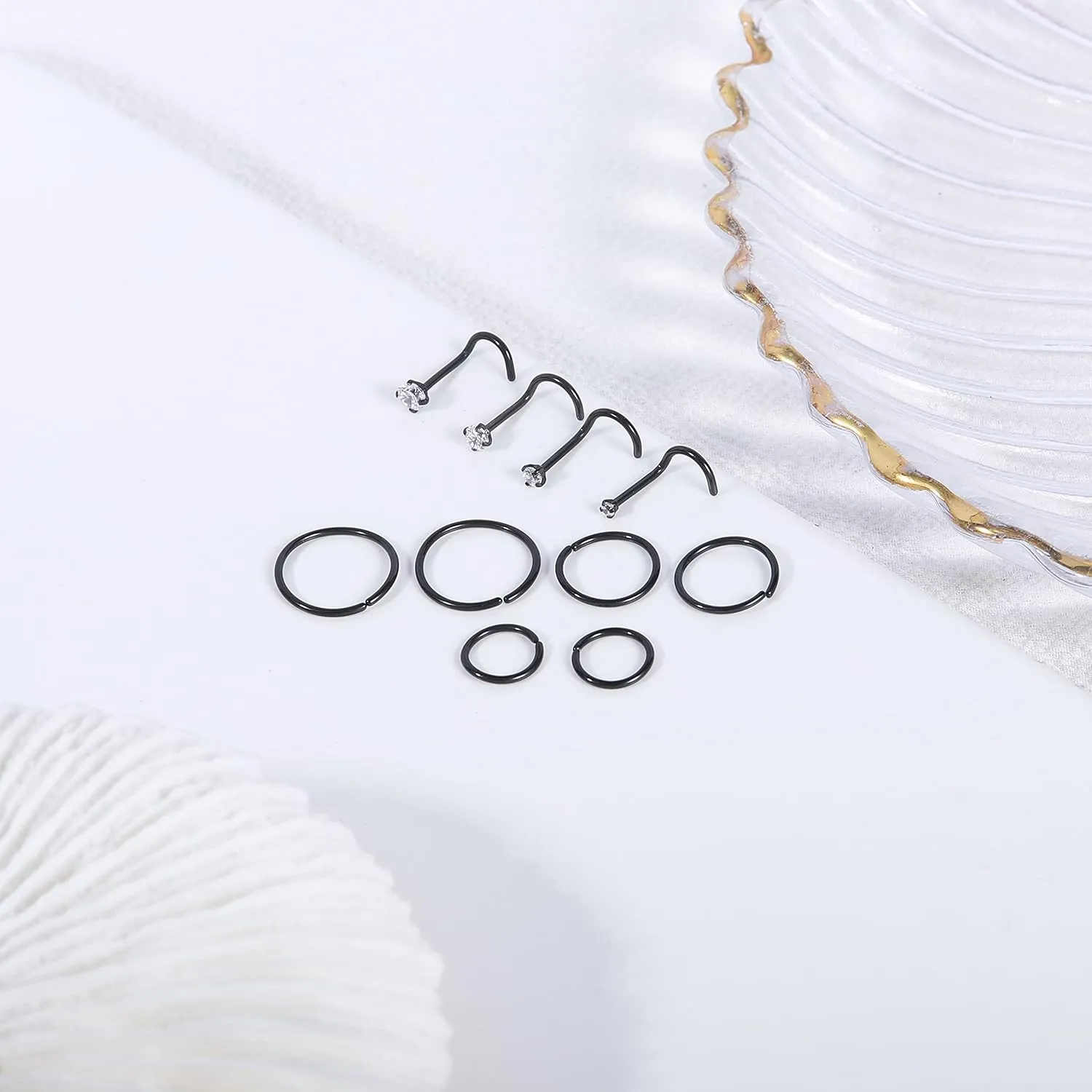 10-12Pcs 18G 20G Nose Rings Studs Hinged Hoop Nose Ring for Women Men Corkscrew Bone L Shaped Nose Studs Hypoallergenic 316L Surgical Steel Nose Piercings Jewelry Small Silver Gold