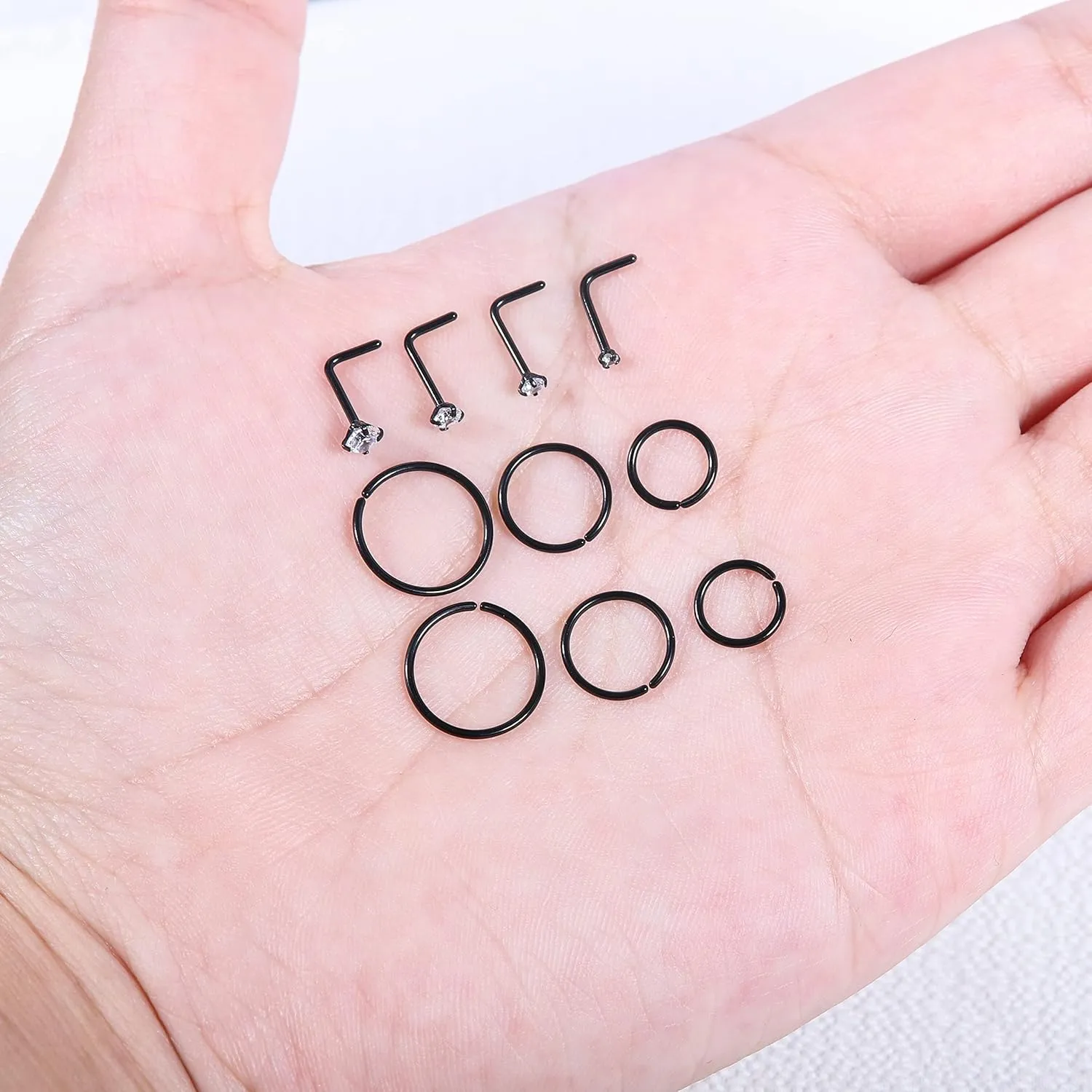 10-12Pcs 18G 20G Nose Rings Studs Hinged Hoop Nose Ring for Women Men Corkscrew Bone L Shaped Nose Studs Hypoallergenic 316L Surgical Steel Nose Piercings Jewelry Small Silver Gold