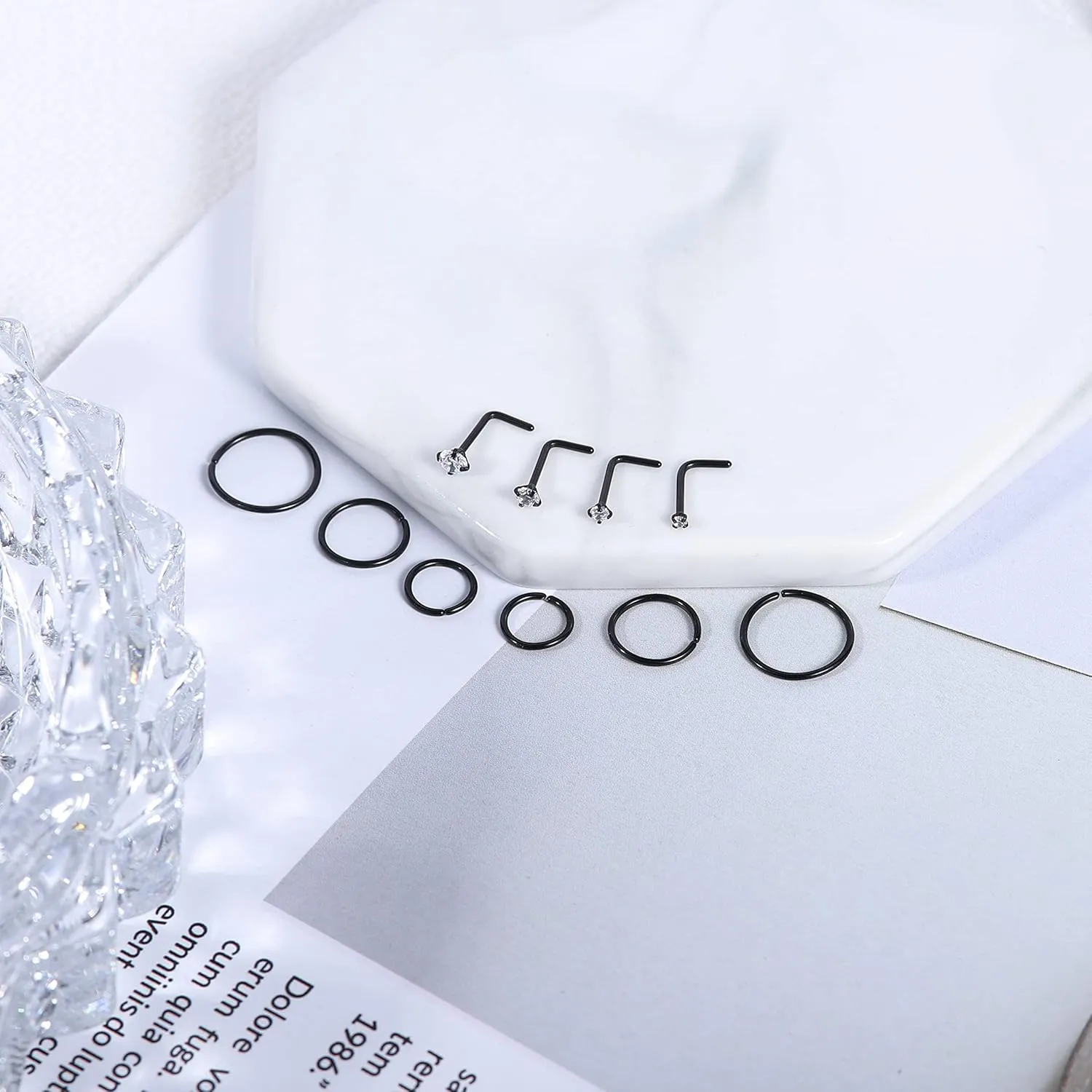 10-12Pcs 18G 20G Nose Rings Studs Hinged Hoop Nose Ring for Women Men Corkscrew Bone L Shaped Nose Studs Hypoallergenic 316L Surgical Steel Nose Piercings Jewelry Small Silver Gold