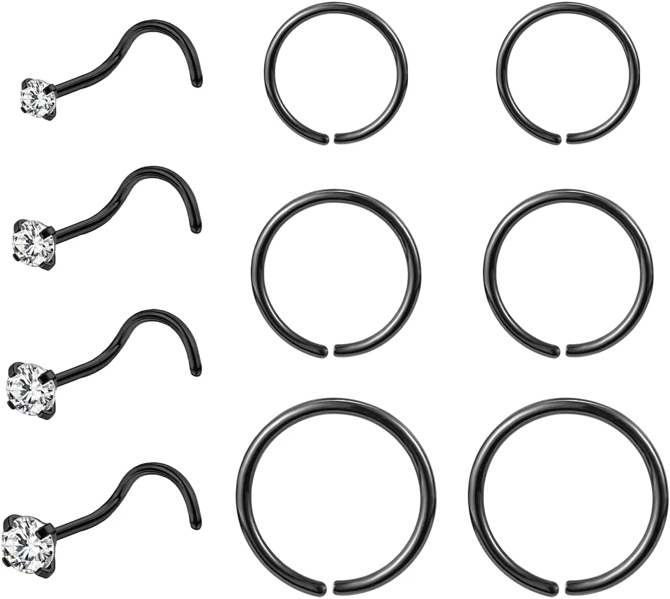 10-12Pcs 18G 20G Nose Rings Studs Hinged Hoop Nose Ring for Women Men Corkscrew Bone L Shaped Nose Studs Hypoallergenic 316L Surgical Steel Nose Piercings Jewelry Small Silver Gold