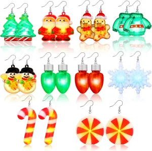 10 Pairs Christmas Light up Earrings Christmas Light up LED Earrings Christmas Flashing Earrings Set for Women Party Cosplay Costume
