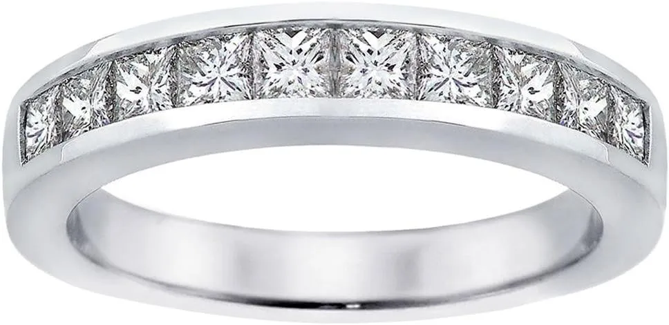 1.00 Diamond Rings for Women Ct Tw Channel Set Diamond Ring Princess Cut Diamond Anniversary Wedding Ring In 14k White Gold Promise Rings For Couples Diamond Wedding Band