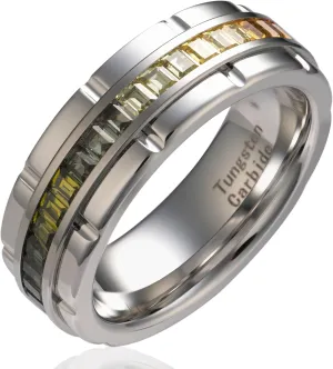 100S JEWELRY White Gold Tungsten Rings For Men Rainbow Moissanite Wedding Promise Band Size 6-16