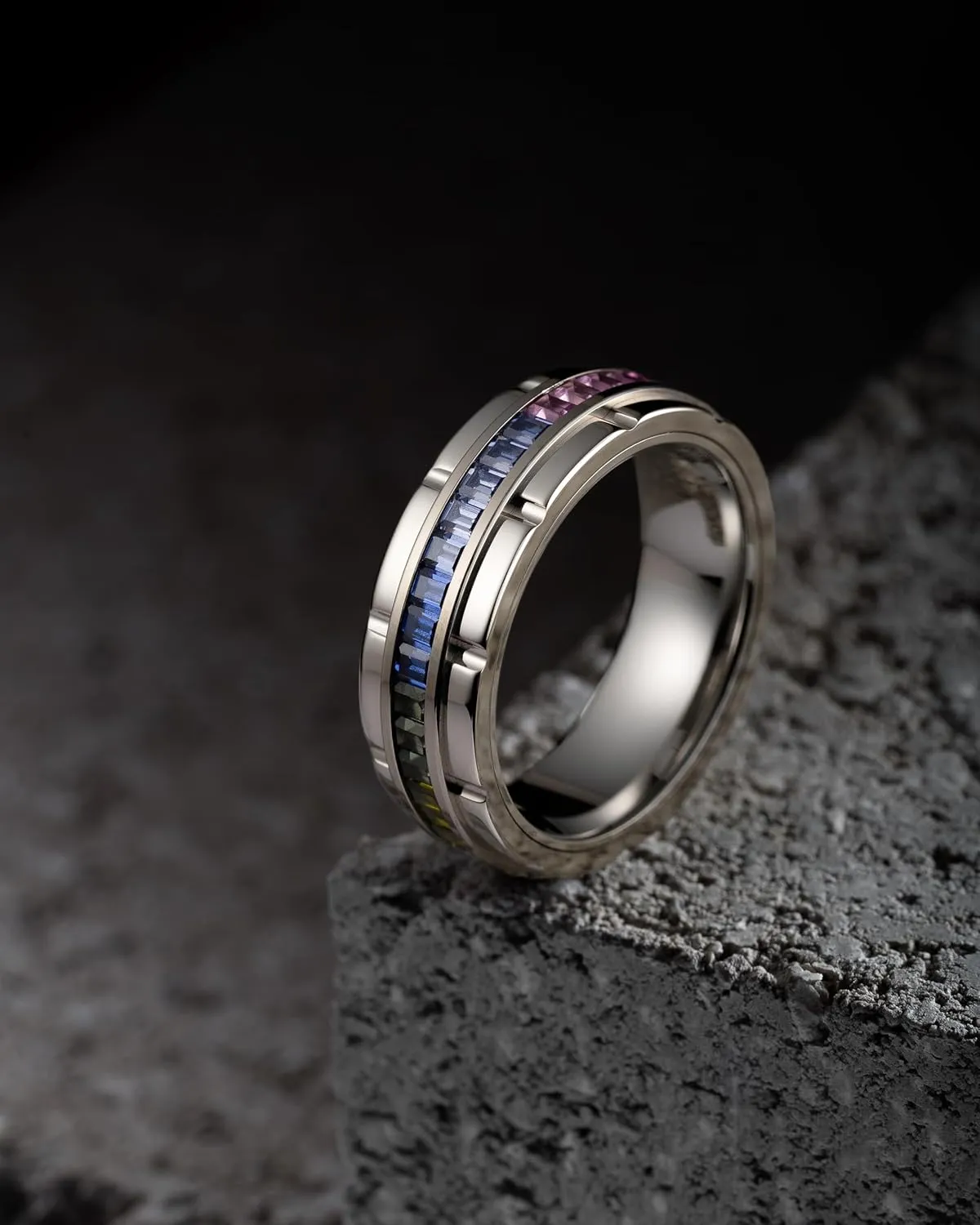 100S JEWELRY White Gold Tungsten Rings For Men Rainbow Moissanite Wedding Promise Band Size 6-16