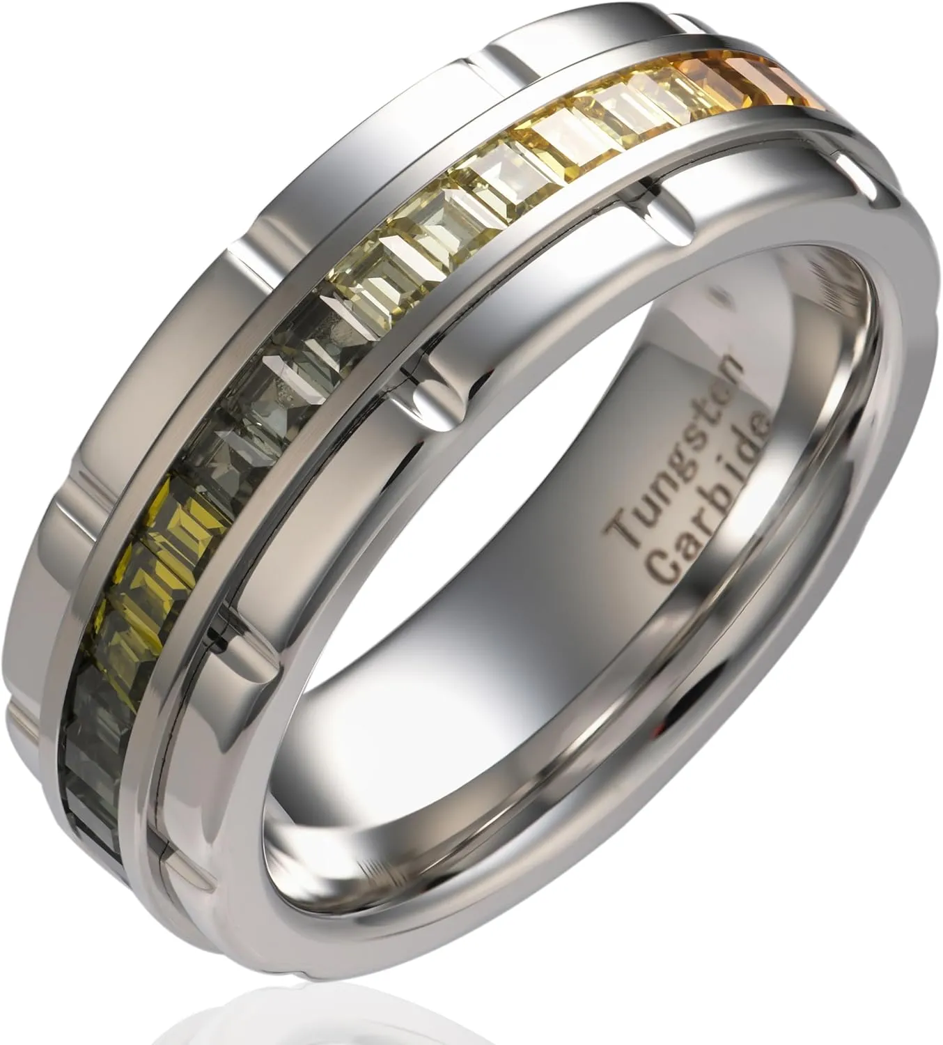 100S JEWELRY White Gold Tungsten Rings For Men Rainbow Moissanite Wedding Promise Band Size 6-16