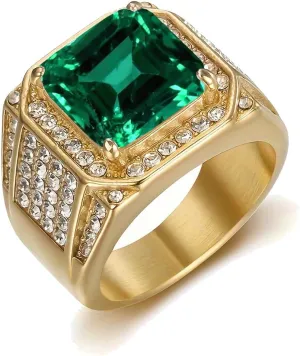 10K 14K 18K Solid Gold Men's 1CT Ruby/Emerald/Sapphire Rings Men's Vintage Signet Ring with Gemstone Gold Luxury Jewelry Statement Engagement Anniversary Ring for Men Size 4-16