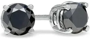 10k White Gold Created Black Diamond Round Stud Earrings 6mm Plated