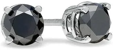10k White Gold Created Black Diamond Round Stud Earrings 6mm Plated