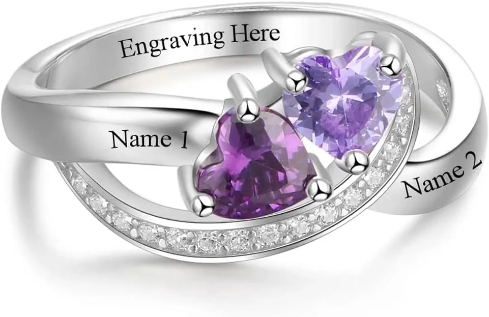 10K/14K/18K Gold Natural Diamond Personalized Birthstone Rings for Women Custom 1-3 Names Infinity Promise Ring Engraved Engagement Ring for Mom Wife