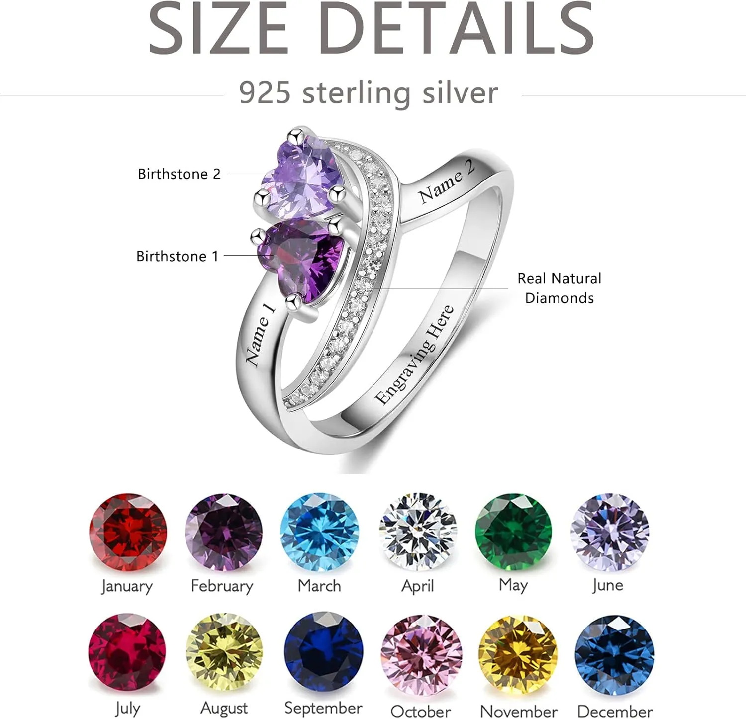 10K/14K/18K Gold Natural Diamond Personalized Birthstone Rings for Women Custom 1-3 Names Infinity Promise Ring Engraved Engagement Ring for Mom Wife