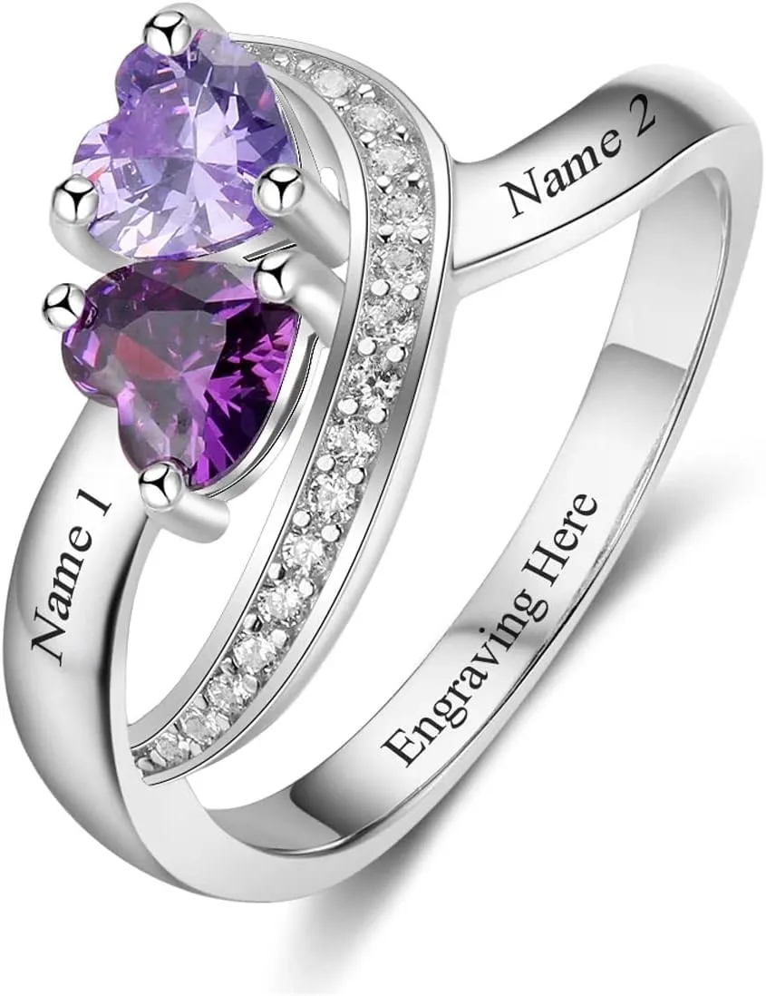 10K/14K/18K Gold Natural Diamond Personalized Birthstone Rings for Women Custom 1-3 Names Infinity Promise Ring Engraved Engagement Ring for Mom Wife