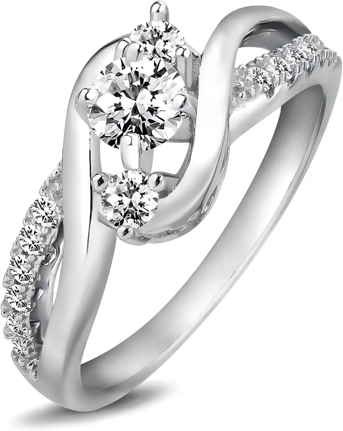 1.1 ct three stone Moissanite engagement rings for women 925 sterling silver twisting Moissanite rings Platinum Plated Silver ring for Women Wedding band