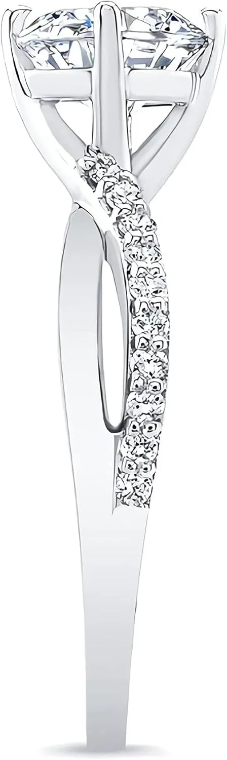 1.15 Carat (ctw) Princess Cut Moissanite Engagement Rings for Women 925 Sterling Silver Ring Women's Platinum Plated Silver Ring Twisting Moissanite Rings for Women Twisted Wedding Band