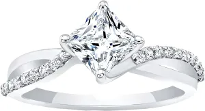 1.15 Carat (ctw) Princess Cut Moissanite Engagement Rings for Women 925 Sterling Silver Ring Women's Platinum Plated Silver Ring Twisting Moissanite Rings for Women Twisted Wedding Band