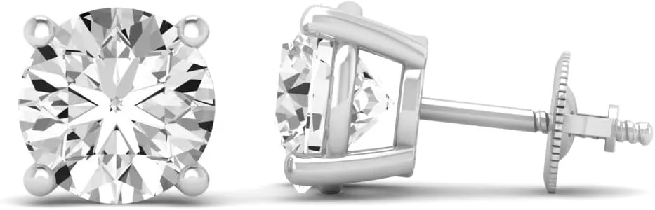 1/2 Carat - 5 Carat Lab Grown Diamond screw back Earrings| 14K White Gold Four prong Lab-Grown Diamond Solitaire Stud Earrings| D-E color and VS1 clarity |