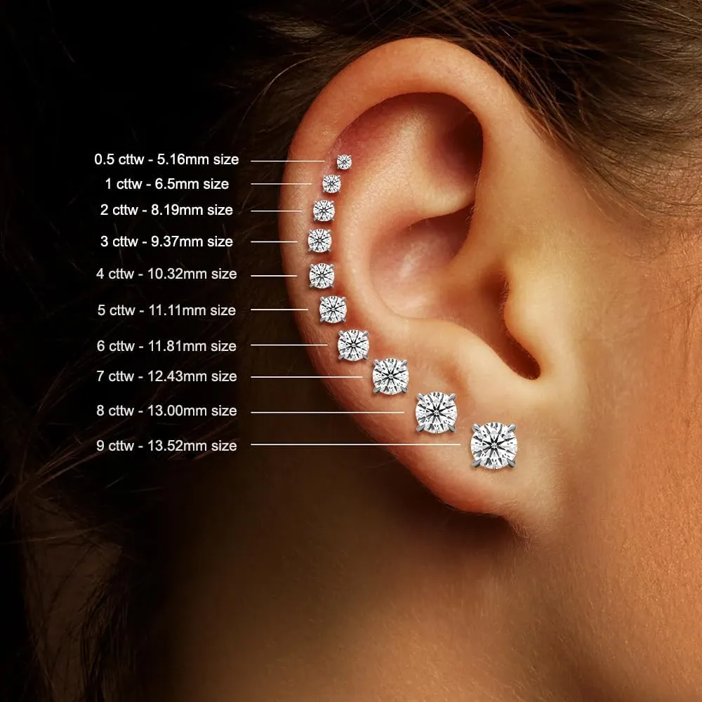 1/2 Carat - 5 Carat Lab Grown Diamond screw back Earrings| 14K White Gold Four prong Lab-Grown Diamond Solitaire Stud Earrings| D-E color and VS1 clarity |