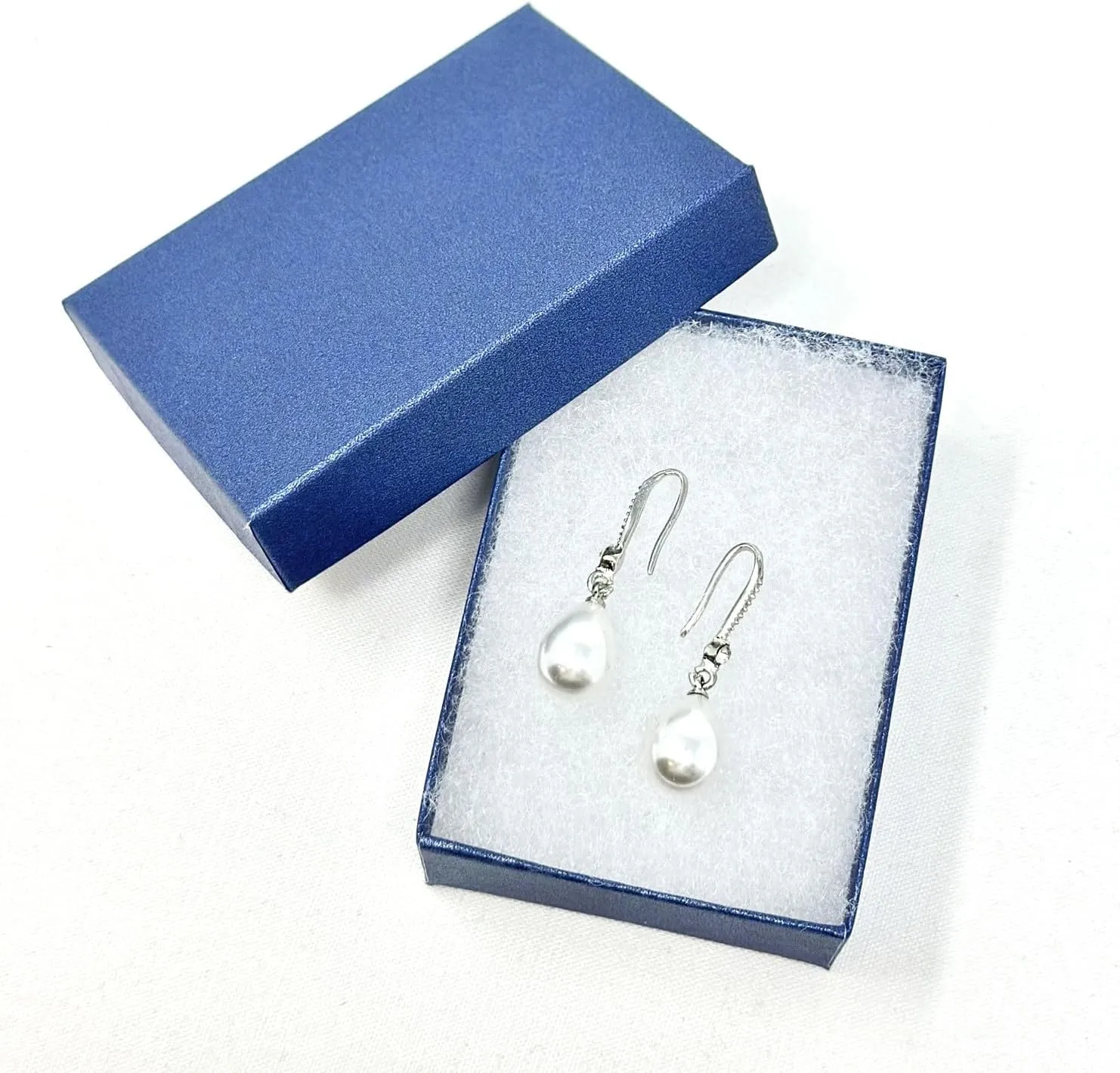 12 Pack Pearl Blue Color Paper Cotton Filled Cardboard Jewelry Box for Necklace, Ring, Earring, Pendant, Pocket Watch, Body Jewelry, Beads Size-3 1/16" x 2 1/8" x 1" - by R J Displays
