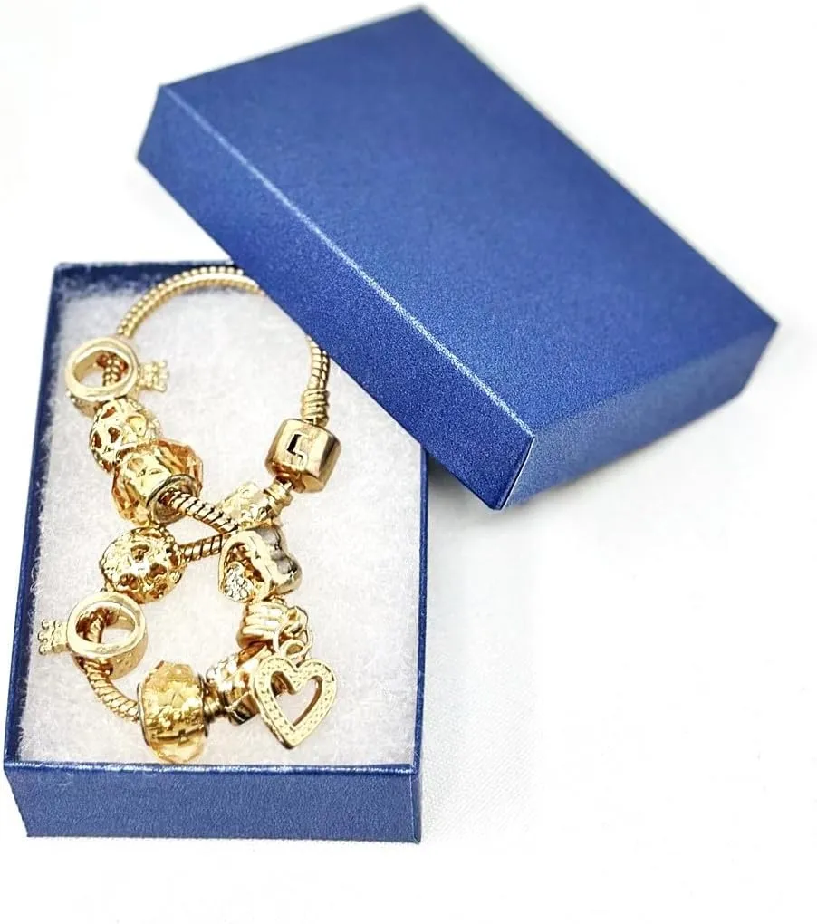 12 Pack Pearl Blue Color Paper Cotton Filled Cardboard Jewelry Box for Necklace, Ring, Earring, Pendant, Pocket Watch, Body Jewelry, Beads Size-3 1/16" x 2 1/8" x 1" - by R J Displays