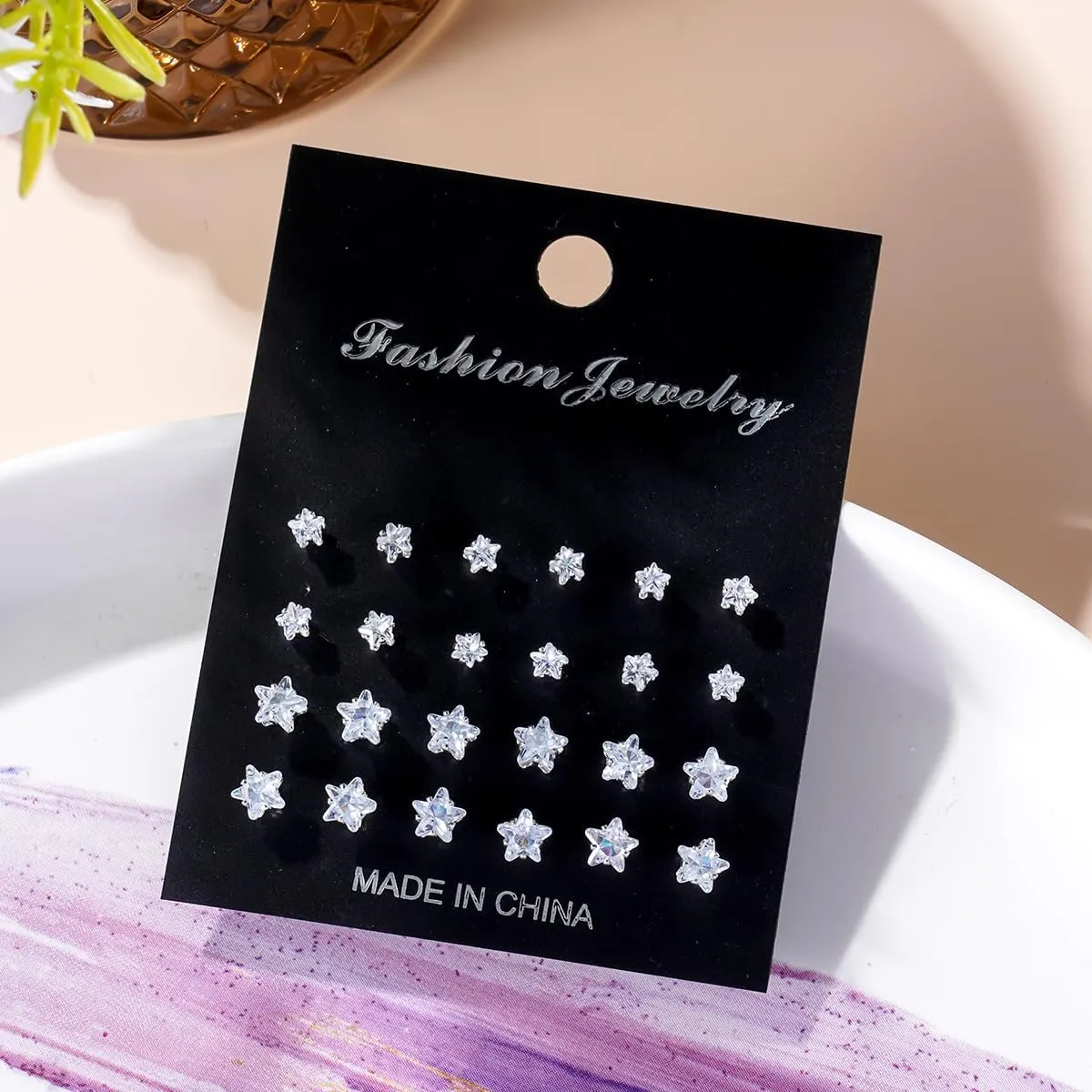12 Pairs Stud Earrings Set Cubic Zirconia Stud Earrings for Women Small Stainless Steel Earrings Dainty Round Star Heart Square Rhinestone Stud Earring 3-7mm