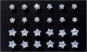 12 Pairs Stud Earrings Set Cubic Zirconia Stud Earrings for Women Small Stainless Steel Earrings Dainty Round Star Heart Square Rhinestone Stud Earring 3-7mm