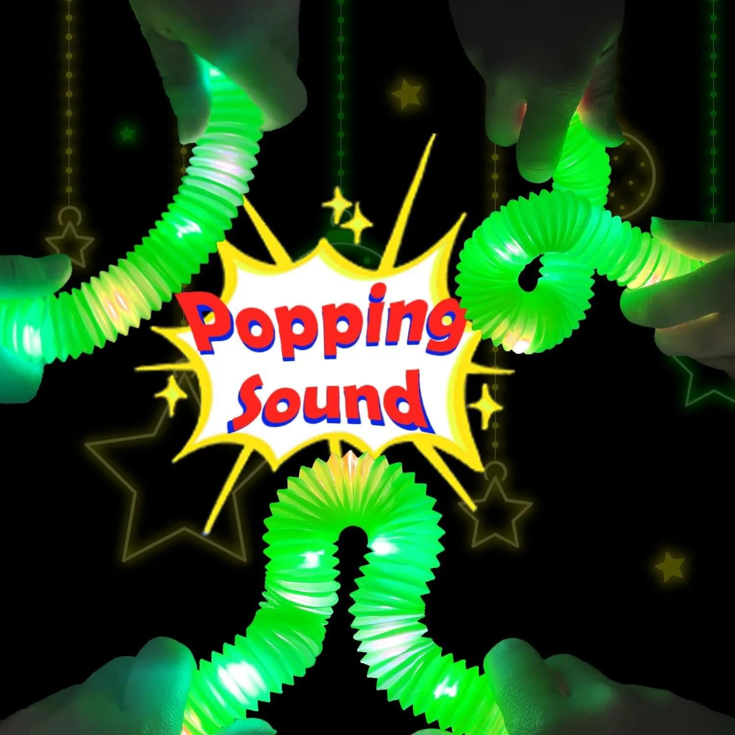 12 PCS Green Glow Sticks Party Favors for Kids, LED Light up Pop Tubes for Toddlers, Neon Necklaces Bracelets Accessories, Glow Birthday Dance Wedding Camping Party Supplies Decorations