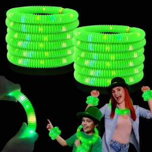 12 PCS Green Glow Sticks Party Favors for Kids, LED Light up Pop Tubes for Toddlers, Neon Necklaces Bracelets Accessories, Glow Birthday Dance Wedding Camping Party Supplies Decorations