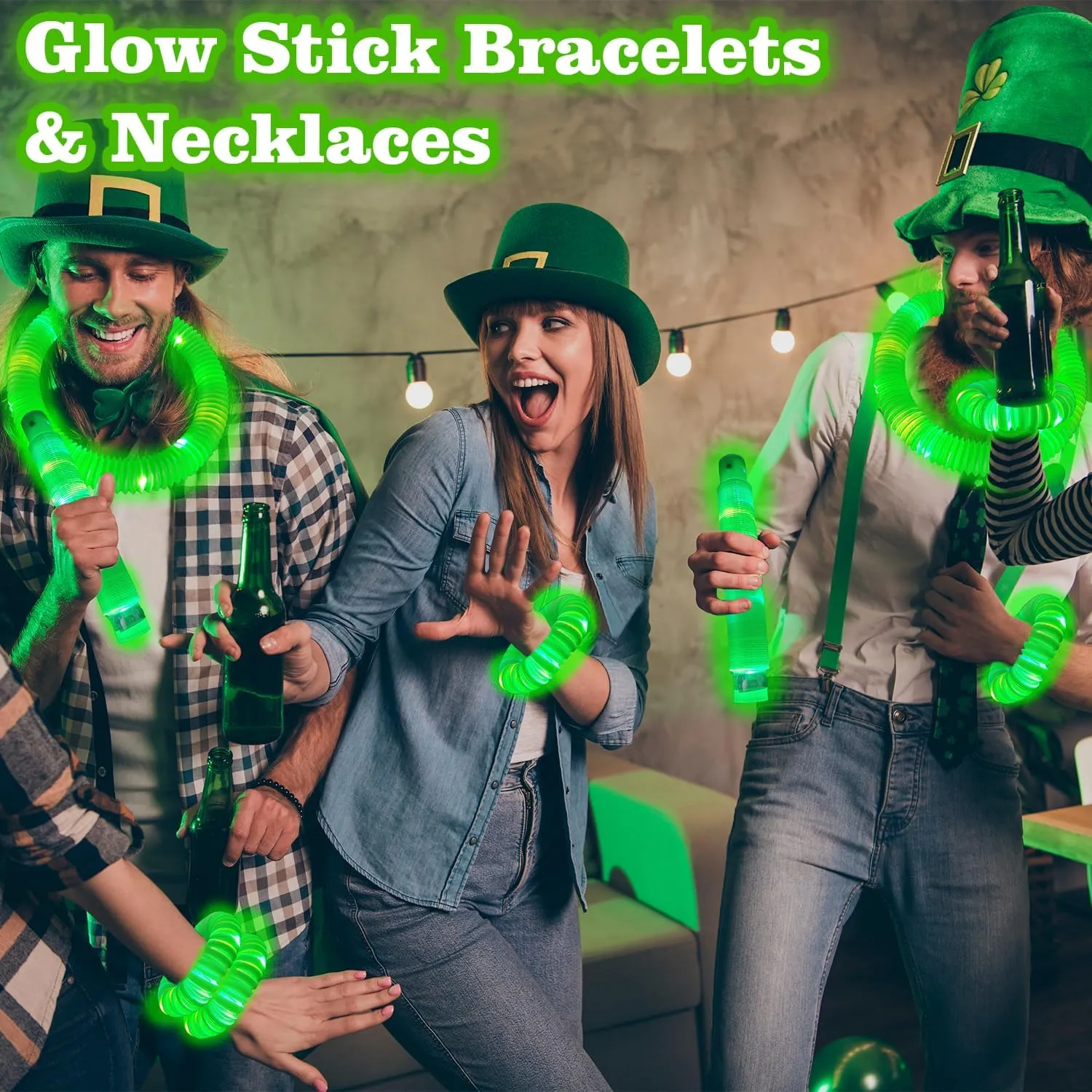 12 PCS Green Glow Sticks Party Favors for Kids, LED Light up Pop Tubes for Toddlers, Neon Necklaces Bracelets Accessories, Glow Birthday Dance Wedding Camping Party Supplies Decorations