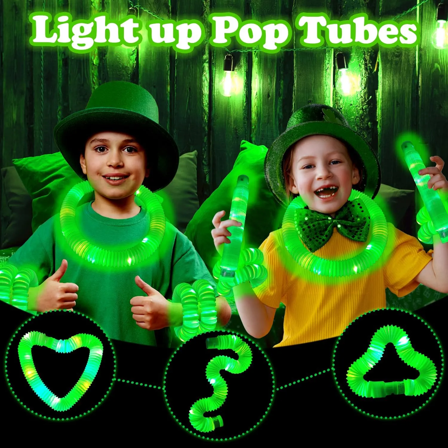 12 PCS Green Glow Sticks Party Favors for Kids, LED Light up Pop Tubes for Toddlers, Neon Necklaces Bracelets Accessories, Glow Birthday Dance Wedding Camping Party Supplies Decorations