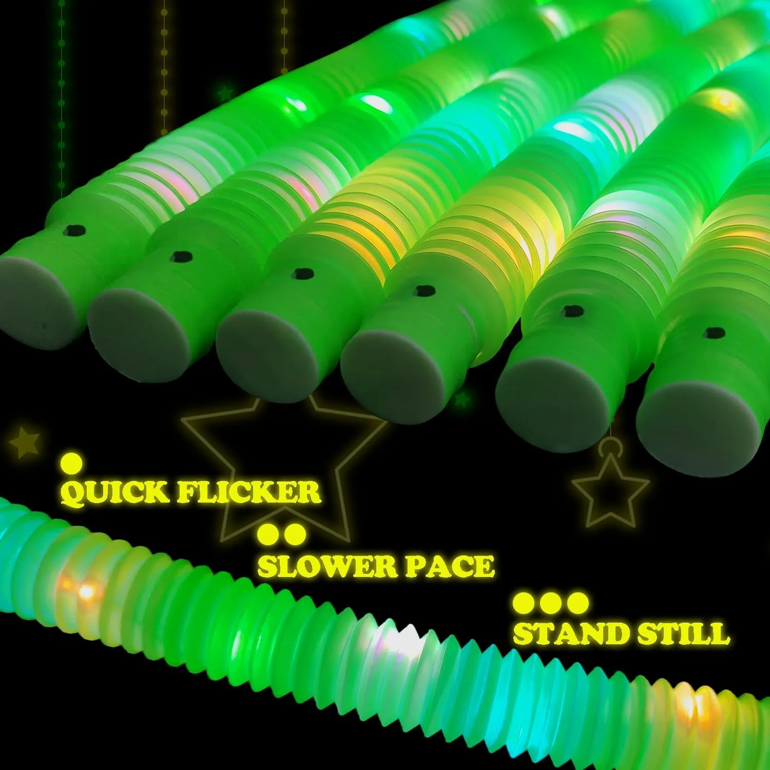 12 PCS Green Glow Sticks Party Favors for Kids, LED Light up Pop Tubes for Toddlers, Neon Necklaces Bracelets Accessories, Glow Birthday Dance Wedding Camping Party Supplies Decorations