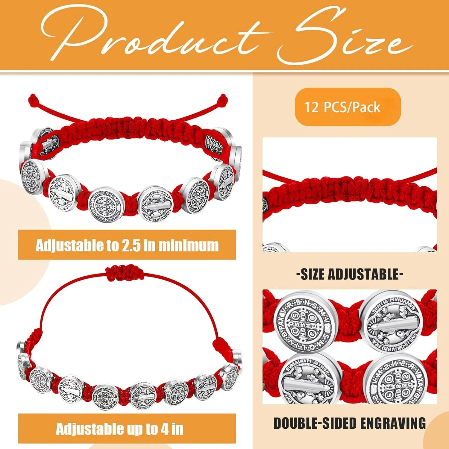 12/6 Pieces Pack San Benito Bracelets Protection Handmade Red Black Cord Benedict Wrist Bracelets Adjustable Medal Rosary Bracelet Luck Benedictine Serenity Blessing Friendship Bracelet for Women Men