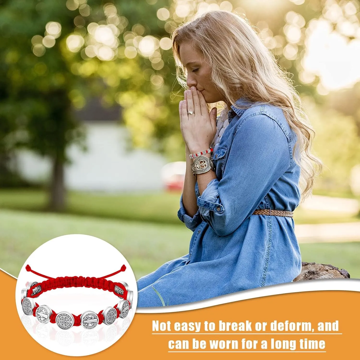 12/6 Pieces Pack San Benito Bracelets Protection Handmade Red Black Cord Benedict Wrist Bracelets Adjustable Medal Rosary Bracelet Luck Benedictine Serenity Blessing Friendship Bracelet for Women Men