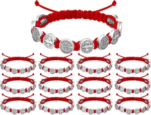 12/6 Pieces Pack San Benito Bracelets Protection Handmade Red Black Cord Benedict Wrist Bracelets Adjustable Medal Rosary Bracelet Luck Benedictine Serenity Blessing Friendship Bracelet for Women Men