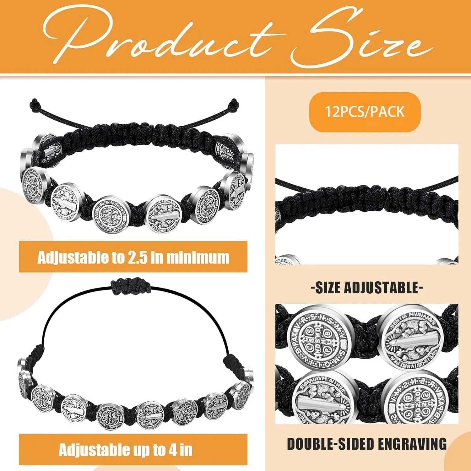 12/6 Pieces Pack San Benito Bracelets Protection Handmade Red Black Cord Benedict Wrist Bracelets Adjustable Medal Rosary Bracelet Luck Benedictine Serenity Blessing Friendship Bracelet for Women Men