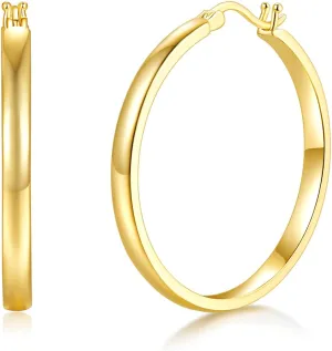 14/18K Gold Plated Hoop Earrings for Women, Hypoallergenic Hoops, Sterling Silver Post Lightweight Huggie Hoops - Durable Non Tarnish Gold Earrings, Sizes 20mm-30mm