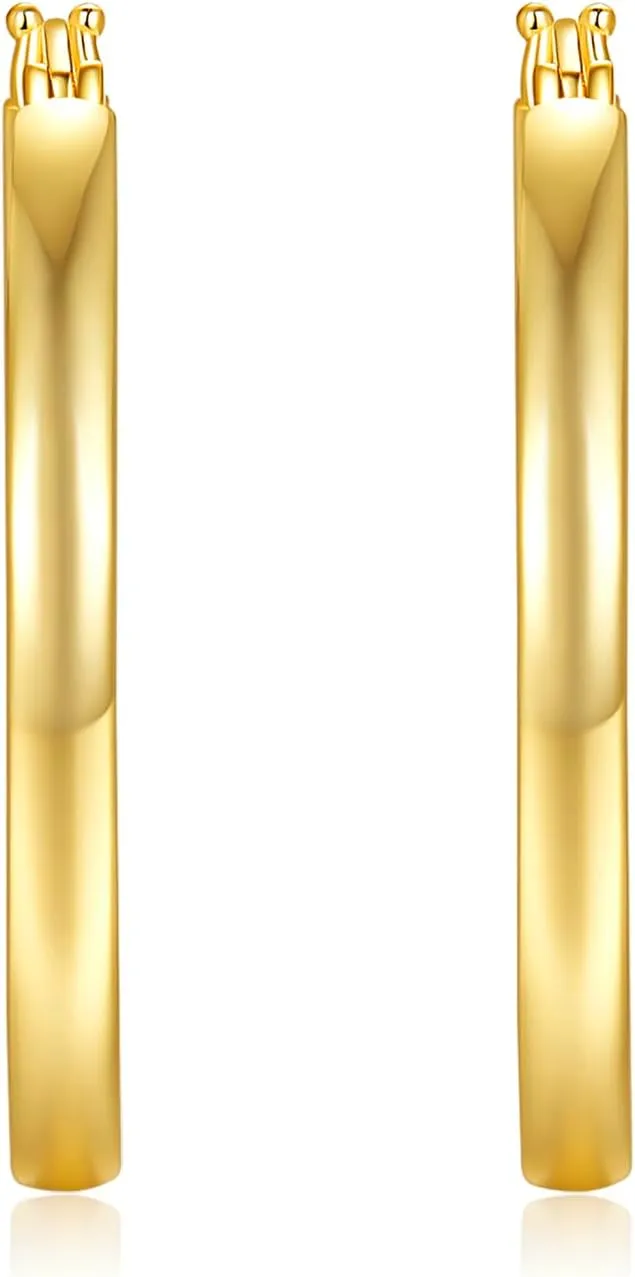 14/18K Gold Plated Hoop Earrings for Women, Hypoallergenic Hoops, Sterling Silver Post Lightweight Huggie Hoops - Durable Non Tarnish Gold Earrings, Sizes 20mm-30mm