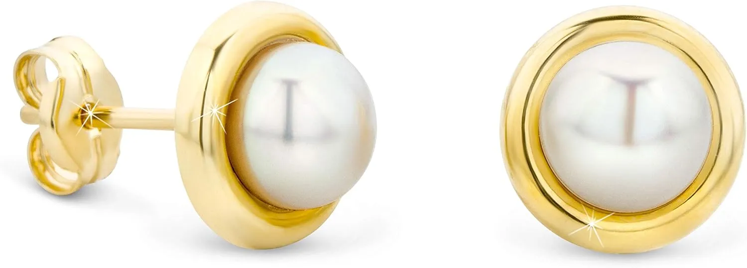 14K / 10K Gold Freshwater Pearl Stud Earrings  Classic Real Pearl Earrings for Women  Timeless & Elegant Jewelry  Perfect for Anniversary, Birthday, Wedding - Jewelry for Women