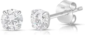 14k Gold AAAAA Cubic Zirconia Earrings Studs | Round Brilliant CZ Studs Real Gold Earrings by MAX   STONE