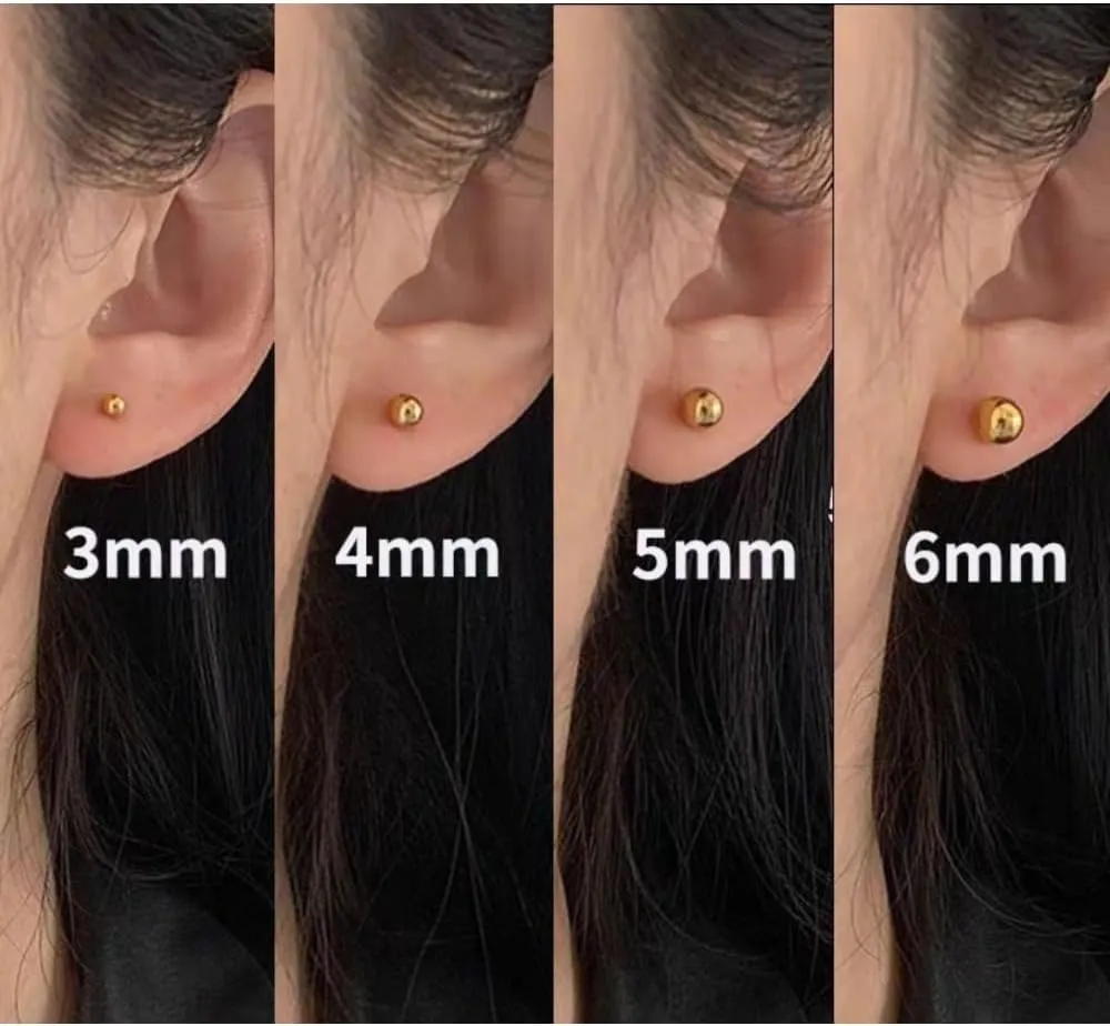 14k Gold Ball Stud Earrings with Solitaire Round Cubic Zirconia in Secure Screw-back Design
