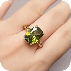 14k Gold Citrine and Peridot Ring Oval Cut Emerald Created Diamond Solitaire Engagement Open Ring Promise Eternity Band Wedding Ring Topaz Birthday Stone Rings for Women Size Adjustable