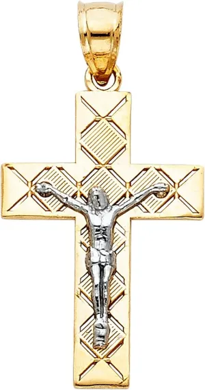 14K Gold Crucifix Pendant - Jesus Engraved on 2T Linear Cross - Features Polished Finish - Spiritual Symbol for Christianity - Gold Stamped Fine Jewelry - Great Gift for Men & Women, 25 x 16 mm
